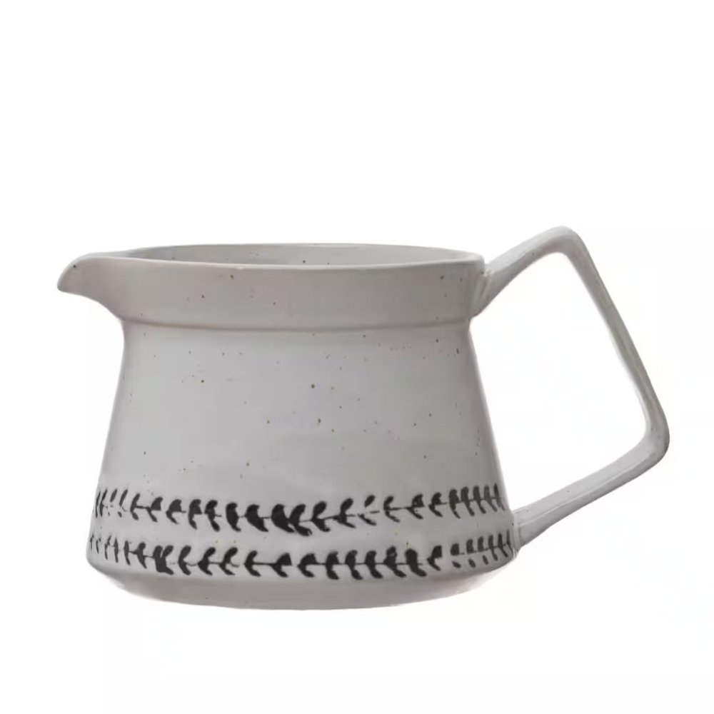 Creative Co-Op White & Black Debossed Pattern Reactive Glaze Stoneware Creamer